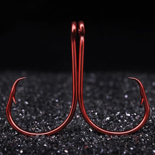 LURELINK-Inline-Circle-Hooks-Saltwater-for-Catfish-Bass-Octopus-Hooks-Fishing-Hook-Freshwater 50 Pack - color: Red, size: 9/0 50-Pack