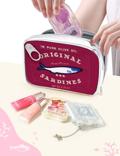 Cessfle Canned Sardines Makeup Bag, Funny Sardine Tin Fish Cosmetic Bag, Creative Cute Makeup Bag Kawaii Pencil Case Pouch, Coquette Make up Pouch for Women - color: Red