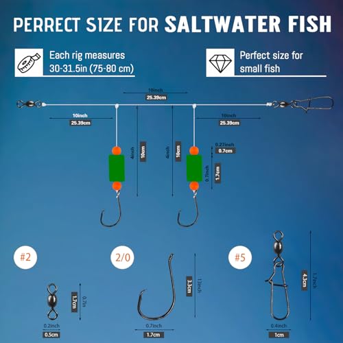 Pompano Rig Saltwater Surf Fishing Rigs – Double Drop Leader Rigs with Hooks, Floats, Beads & Snap – Easy Pre-Tied Terminal Tackle for Pompano, Whiting, Redfish - color: Assorted Colors–C, size: 6 Pack