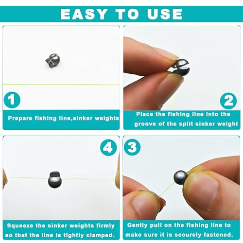 Removable Split Shot Fishing Weights & Sinkers 0.5g-2g Assorted Kit with Storage Box – Lead Sinkers for Drop Shot, Bass, Trout, Crappie, Freshwater & Saltwater Fishing