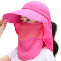 Women Wide Brim Face Mask Sun Hat Detachable Neck Face Flap Ponytail UV Protection Visor Hat Garden Fishing Hiking - color: A7-shun005-meihong
