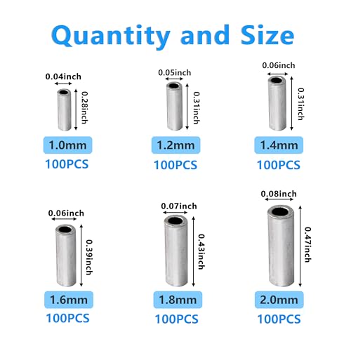 Aluminum Fishing Line Crimp Sleeves, Strong Crimps for Fishing Line Monofilament Saltwater Wire Leader Rigging Rope Cable (600pcs) - color: 600pcs