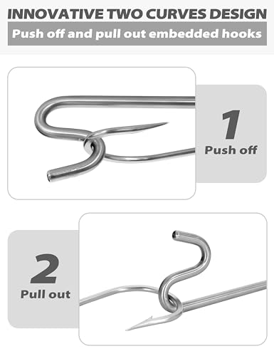 BLUEWING Fishing Hook Remover 12in/24in Stainless Steel Fish Dehooker Saltwater Push and Pull Dehooking Tool, Twist Resistance Design 1pc - color: Silver, size: 12", style: Dual Curve Design