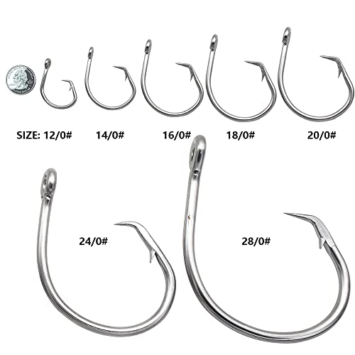 Giant Fishing Hook 6/0-28/0 Forged in-line Circle Hooks Shark & Swordfish &Tuna Hook Stainless Steel Big Game Hook Saltwater… - size: Size 14/0-Pack of 15