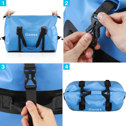 Gonex 40L 60L 80L Extra Large Waterproof Duffle Travel Dry Duffel Bag Heavy Duty Bag with Durable Straps & Handles for Kayaking Paddleboarding Boating Rafting Fishing - color: Light blue, size: 60L