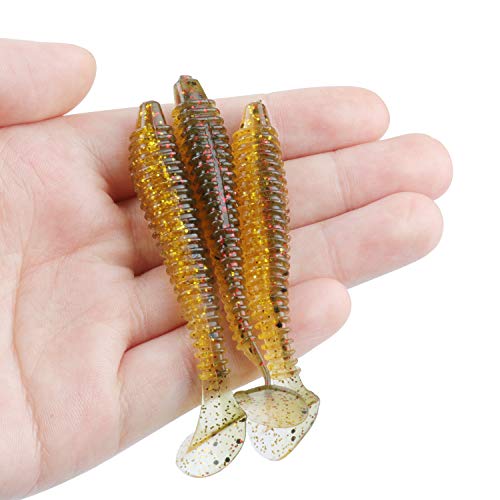 RUNCL Swimbaits Paddle 10/20/30/40PCS, 5/4/3/2 Inchs Paddle Tail, Soft Lure for Trout Crappie Bass, Durable Plastic Bait Swimmer for Saltwater/Freshwater, Fishing Lover's Gift - color: Brown Magic, size: 3in, 30pcs