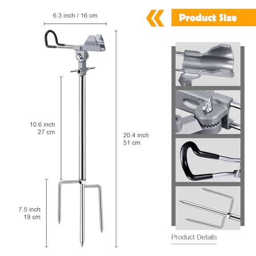 Fishing Rod Holders, Fishing Pole Holders for Ground, Multifunctional Stainless Steel Beach Fishing Rod Holder Fishing Gifts for Men(2 Pack ) - color: Silver