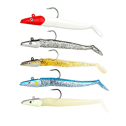 Lead Head Jigs Soft Lures for Hunting or Fishing Lures Swimbaits with Hooks,Artificial Fishing Baits for Saltwater & Freshwater(5pcs/Set) - color: 1.20oz-6.3"