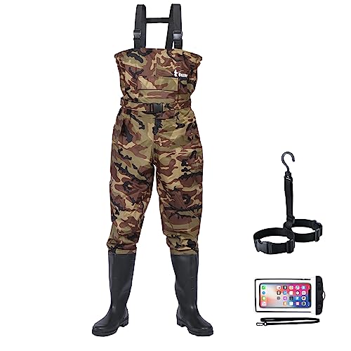Bootfoot Fishing Chest Waders for Men Women with Boots 2-Ply Nylon/PVC Waterproof Hunting Waders with Boots Hanger - color: Camo, size: 8