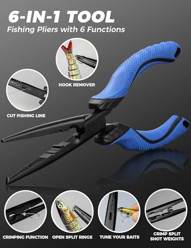 Fishing Tools Kit,Fishing Hook Remover Pliers | Fish Lip Gripper, Muti-Function Fishing Gear with Lanyard, Saltwater Resistant Fishing Accessories - color: 9"Fishing Pliers Blue