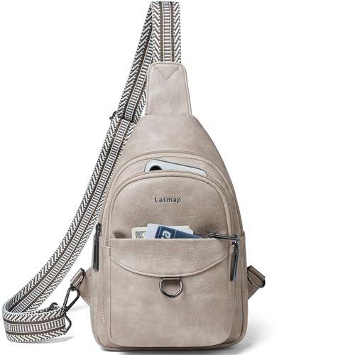 LATMAP 7L Sling Bag for Women Men Crossbody Belt Bag Small Travel Sling Backpack Anti Theft Chest Daypack Purse Faux Leather - color: Greyish