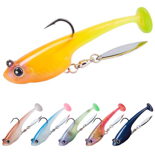 TRUSCEND Duramax Pre-Rigged Fishing Lures with BKK Jig Hooks, 10X Tear-Resistant TPE Soft Swimbaits for Bass Striper Trout Crappie Walleye Grouper, Lifelike Fishing Baits for Saltwater and Freshwater - color: C1-3"-3/8oz
