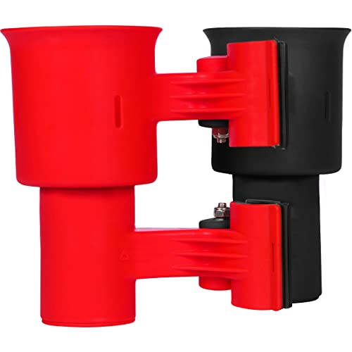 ROBOCUP, (Red & Black), Patented Clamp On Boat Cup Holder | Multifunction Dual Drink Caddy for Fishing Poles, Tools, Net, Gaff | Portable Storage for Boating, Beach, Umbrellas, Golf Carts, Strollers - color: Black & Red, size: Standard Spring