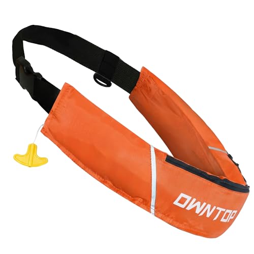 Owntop Manual Inflatable Belt Pack, Adults Swim Jacket with Blowpipe & Whistle, 24g CO2 Cylinder Included, Low Profile for Kayaking, Fishing, Paddle Sports - color: Orange, size: One Size
