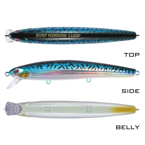 LITTMA California Surf Fishing Lures Saltwater Jerkbait Crankbait Surf Minnow 110/125 - Metallic Sardine Super Glow & Pearl Pink Belly Glow Lures for Halibut & Striper Fishing - color: Blue Mackerel (Glow Belly), size: 110mm - 5/8oz