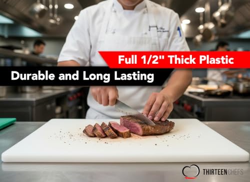 Commercial Grade Plastic Cutting Board 18 x 12 x 1/2 Thick High Density White Poly, NSF Certified and Dishwasher Safe for Food Service - color: White