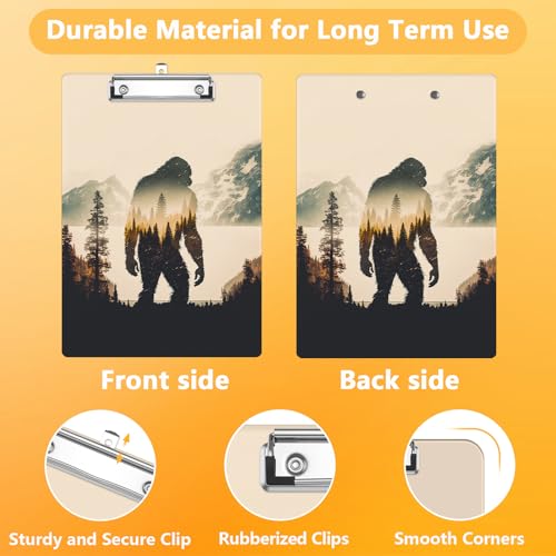 Bigfoot Clipboard, Mountain Landscape Decorative Clip Board with Metal Clip Cute Plastic Clipboards A4 Standard Size 8.5" x 12.5" for Nurses, Students, Office - color: Bigfoot