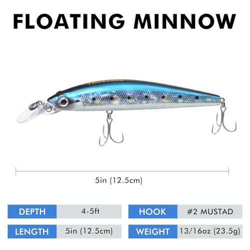 TRUSCEND Suspending Jerkbait, Rattle Minnow Lures with BKK Hooks, Freshwater Bass Trout Striper Walleye Pike Fishing Lures, Variety Pack for All Water Conditions, Premium Fishing Gear and Gifts - color: B1-5",0.8oz