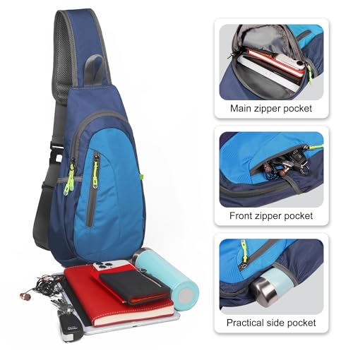 TITECOUGO Small Sling Bag, Lightweight Crossbody Backpack for Men Women, Shoulder Bag for Sports and Outdoor - color: Navy/Blue