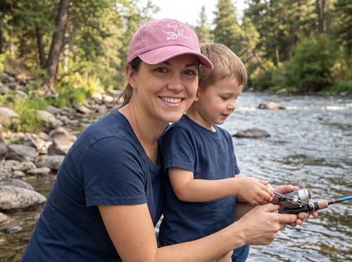 Fishing Baseball Cap for Men Women, Adjustable Embroidered Hat | Fishing Gear, Outdoor Adventure Design, Precision Embroidery Craft, One Size Adjustable Fit - color: Mom (Washed Pink)