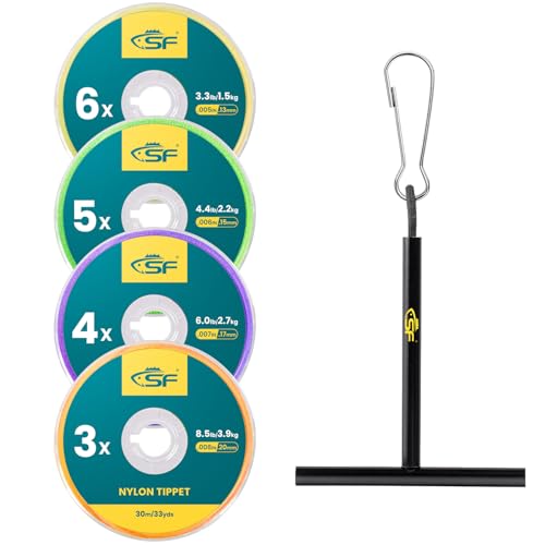SF Clear Nylon Tippet Line with Holder Fly Fishing Tippets Leaders Trout 0X 1X 2X 3X 4X 5X 6X 7X - color: 4 Pieces with Stand, size: 3X-4X-5X-6X-30M-33Yds