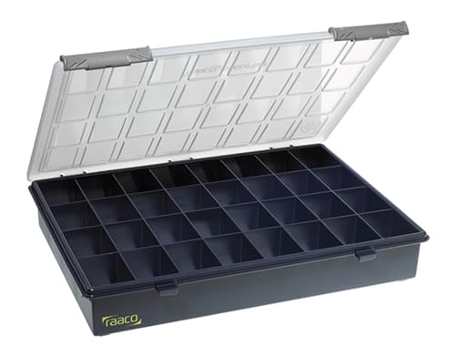 Raaco Assorter Tool Box Organizer – Full-Size – 32 Slots Fixed Grid with Semi-Transparent Lid, Polypropylene (PP) Storage Box for Screws, Nuts and Bolts, Small Parts & Hardware (Assorter 4-32) - size: Full-Size –32 Slots, style: Fixed Grid