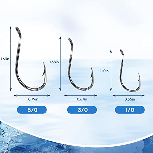 UCEC Fishing Hooks Octopus Hooks for Saltwater Freshwater High Carbon Steel Offset Circle Octopus Catfish Hooks for Catfish Trout Fishing Size 1/0 3/0 5/0, 50pcs/Box - size: 1/0