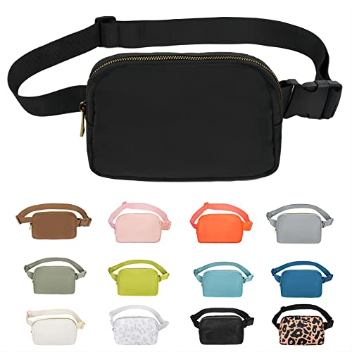 VOROLO Fanny Pack For Women And Men Crossbody Bag Belt Bag Black | Adjustable Strap Graduation Gifts Lightweight Travel Running - color: Black