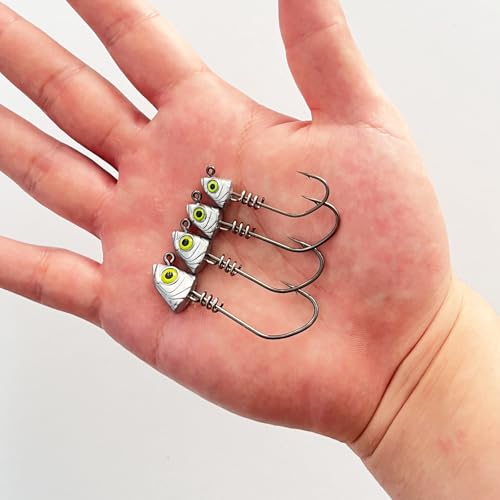 Screw Lock Swimbait Jig Heads 15 Pack, 3D Chartreuse Eyes & Sharp Hooks, Lead Fishing Jigheads for Bass Fishing, 1/8oz, 3/16oz, 1/4oz, 3/8oz - size: 1/4oz-15Pcs