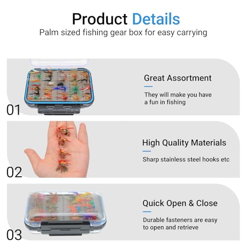 Fly Fishing Kit with Tackle Dry/Wet Fly Handcrafted Lures, Streamer for Trout, Bass, Salmon - color: 64pcs-d