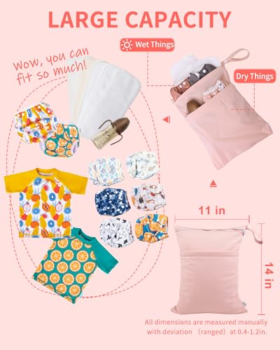 babygoal Wet Dry Bags for Baby Cloth Diapers, Washable Travel Bags, Beach, Pool, Gym Bag for Swimsuits & Wet Clothes with 2 Pockets 3 Pack 3LN09 - color: Pink