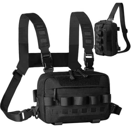 Outdoor Chest Bag for Men, Water-Resistant Fishing Chest Pack, Tactical Vest for Running, Cycling, Hiking - color: Black