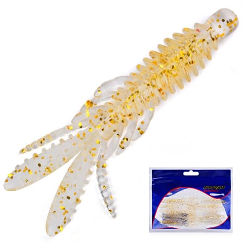 10 Pcs Soft Swimbait Lures, 6.4cm/2.5in Shrimp Shape Soft Plastic Fishing Lures Kit, Bass Fishing Lure Swim Baits with 5 Color, for Fishing Trout, Crappie, Bass, Redfish, Freshwater, Saltwater - color: Gold, size: 2.5 inch