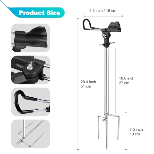 2 Pack Fishing Rod Holders for Bank Fishing, Multifunctional Stainless Steel Fishing Pole Holders for Ground, 360 ° Adjustable & Detachable Easy to Carry, Gift for Men Father’s Day, Birthday Day - style: All-season