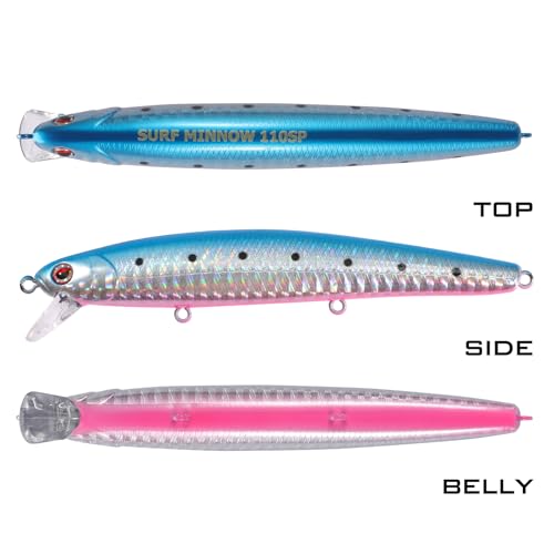 LITTMA California Surf Fishing Lures Saltwater Jerkbait Crankbait Surf Minnow 110/125 - Metallic Sardine Super Glow & Pearl Pink Belly Glow Lures for Halibut & Striper Fishing - color: Bluepink Sardine (Super Glow), size: 110mm - 5/8oz