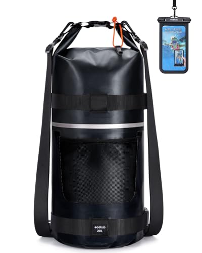 ECOHUB Waterproof Dry Bag for Women Men, 5L/10L/20L Roll Top Lightweight Dry Storage Bag Backpack for Travel Kayaking Hiking Floating with Waterproof Phone Case,Black - color: Black, size: 20L
