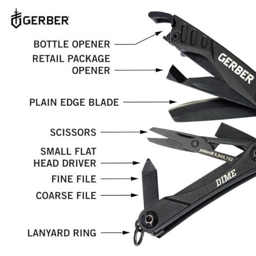 Gerber Gear Dime 12-in-1 Mini EDC Multitool - Needle Nose Pliers, Pocket Knife, Keychain, Bottle Opener - Gifts for Men, EDC Gear and Equipment - Black (Pack of 12) - color: Black, size: Pack of 12