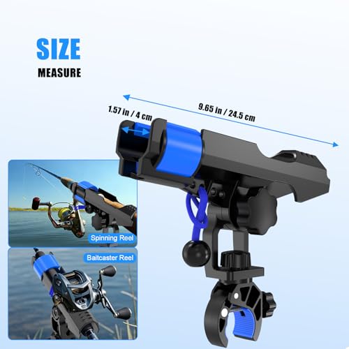 VEXPLO Fishing Rod Holder for Boat, Clamp on Fishing Pole Holders for Boats Fit Round Tube, Secure Rod Holders with Protective Bungee Cords and Sliding Loop for Anglers Gift