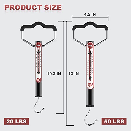 SNAIL TRAIL 20 LB / 50 LB Aluminum Tube Spring Fish Scale with Peak Weight Marker & Zero Reset, Mechanical Fishing Weighing Gauge with Hook, Non-Digital Hand Held Pull Weigher, Hanging Drag Scale - color: 20lbs