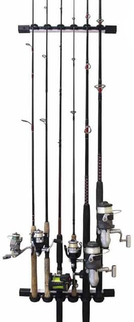 Rush Creek Creations 6 Rod Fishing Holder - Vertical/Horizontal Rack for Garage Organization and Wall Storage - color: White and Black, size: 1 PACK