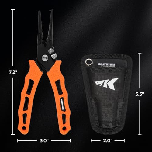 KastKing Cutthroat 7 inch Fishing Split Ring Pliers, 420 Stainless Steel Fishing Tools, Saltwater Resistant Fishing Gear, Tungsten Carbide Cutters - color: Orange