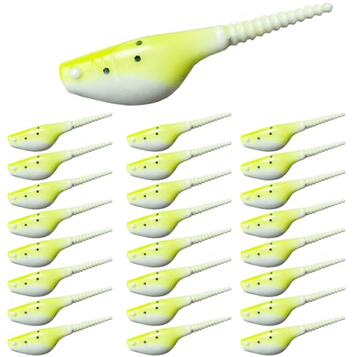 Crappie Lures Kit - Soft Plastic Lures for Trout, Bass, Panfish & Bluegill - 24 Packs - color: Yellow-white