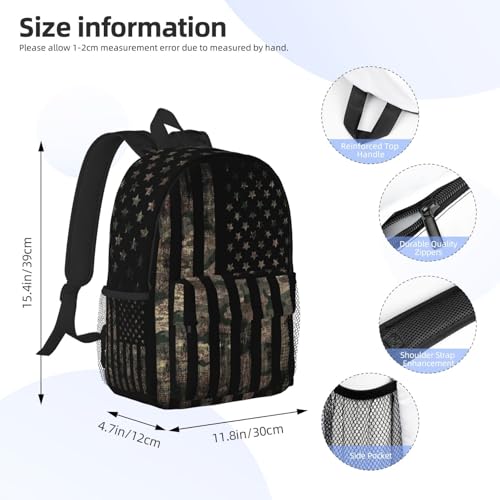 Camouflage Hunting Tactical Camo American Flag 15 Inch Backpack Laptop Travel Bag For Men Women With Multiple Pockets Casual Hiking Gym Sport - color: Camouflage Hunting Tactical Camo American Flag