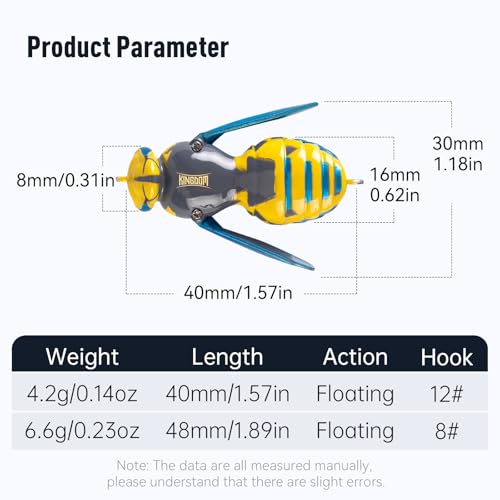 Kingdom Wasp Crawl Bait Insect Bionic Floating Fishing Lures Swimbaits Hard Artificial Baits Lure Freshwater and Saltwater Bass Carp Pike Walleye Fishing ABS Material Carbon Steel Three Book Hook - color: 07, size: 6.6g