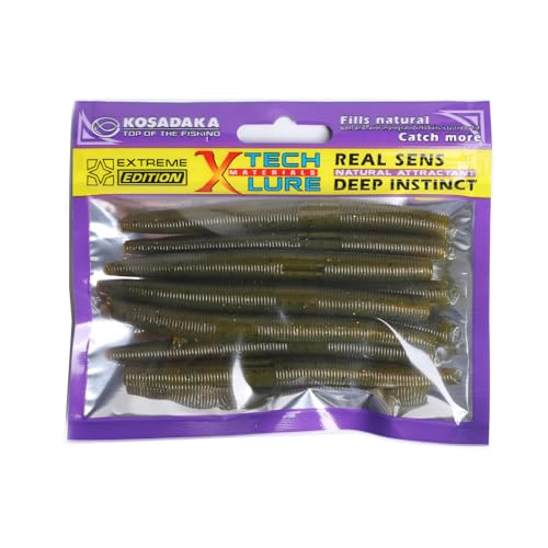 Fishing Soft Plastic Lures - 10pcs Rubber Worms for Fishing Bass, 3.93" Watermelon Color, for Freshwater & Saltwater Fishing - color: Green Pumpkin Magic