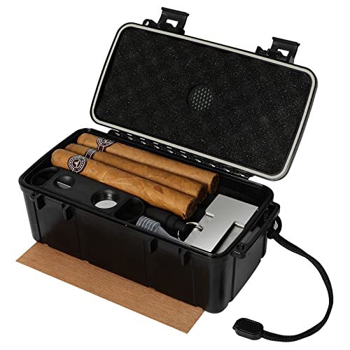 Travel Cigar Humidors Box Case with Cigar Accessories &Spanish Cedar &Humidifier &Cigar Cutter &Cigar Stand Cigar Punch Cutter Hold 12-15 Count Cigar Waterproof Case Crushproof, Airtight Seal Portable - size: store 12-15 cigars