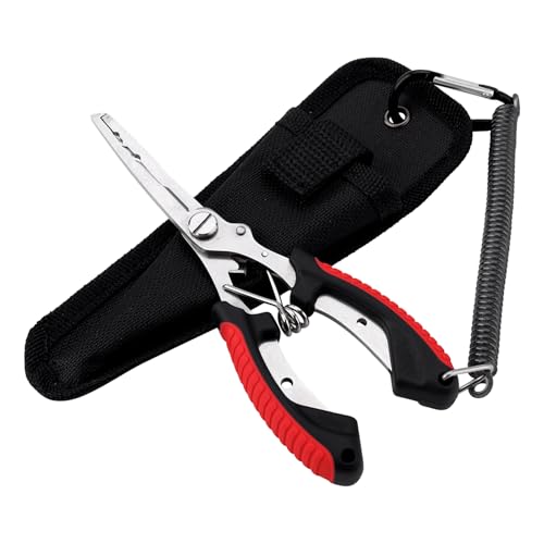 BOXOB Fishing Pliers, Metal Fishing Pliers Saltwater Fishing Pliers Hook Remover Needle Nose Pliers Fishing Multifunctional Tool Accessories Fishing Gear and Gifts for Men - style: Red Handle