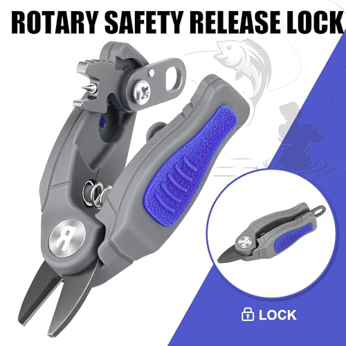 Booms Fishing Line Cutter with Retractor: Mini Fishing Scissors for Braided Momo Fluoro Line - Braid Scissors Saltwater with Hook Eye Cleaner - Serrated Shears with Locking Feature, FR1 - color: Blue