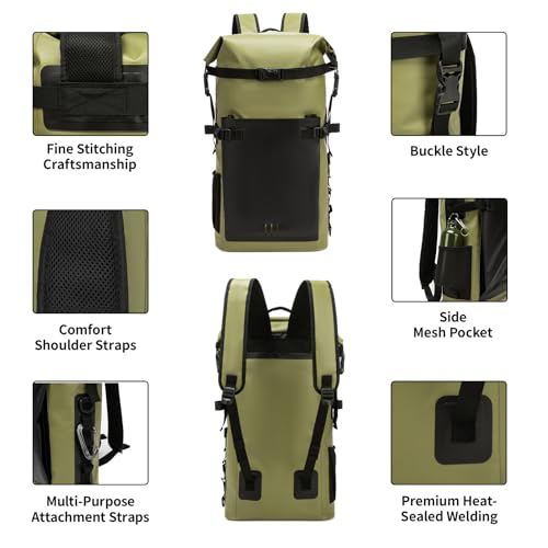 Waterproof Dry Bag,Heavy Duty Hiking Backpack Roll-Top Closure Bag for Kayaking, Hiking, Camping, Boating- Men/Women ﻿ - color: green