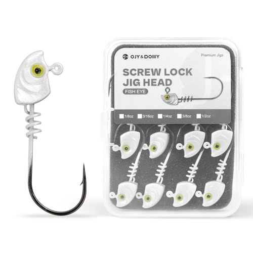 15-Pack Screw Lock Swimbait Jig Heads – 3D Chartreuse Eyes 1/8 3/16 1/4 3/8 1/2 oz, 3/0 & 4/0 Fishing Hooks - color: White, size: 3/16oz - 15Pack
